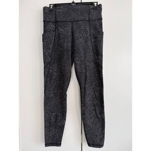 Athleta Salutation High Rise Black White Dash Print Stash Pocket‎ Tights Women M